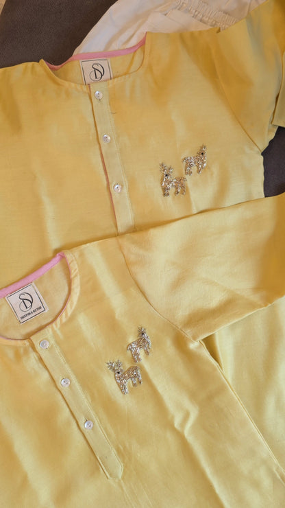 Regal Threads- Hand-Embroidered Pure Chanderi Kurta Set (Deer)