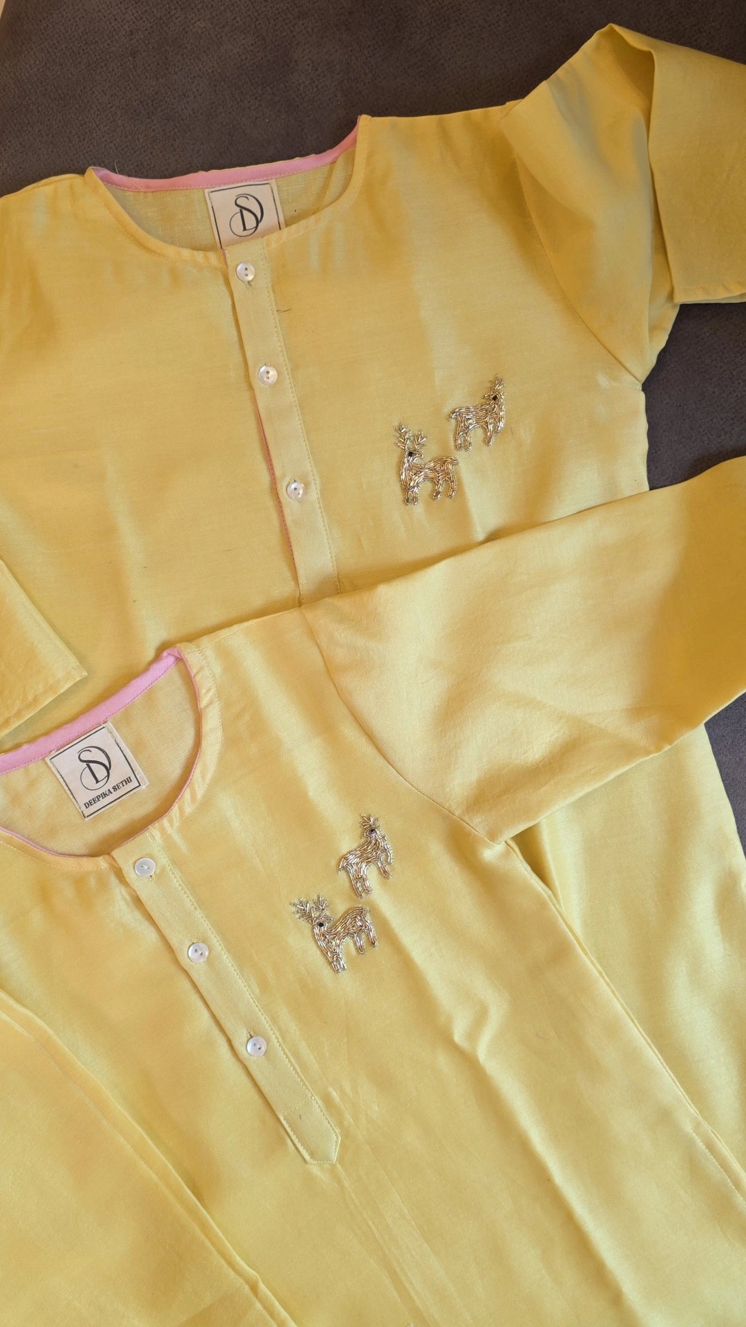 Regal Threads- Hand-Embroidered Pure Chanderi Kurta Set (Deer)