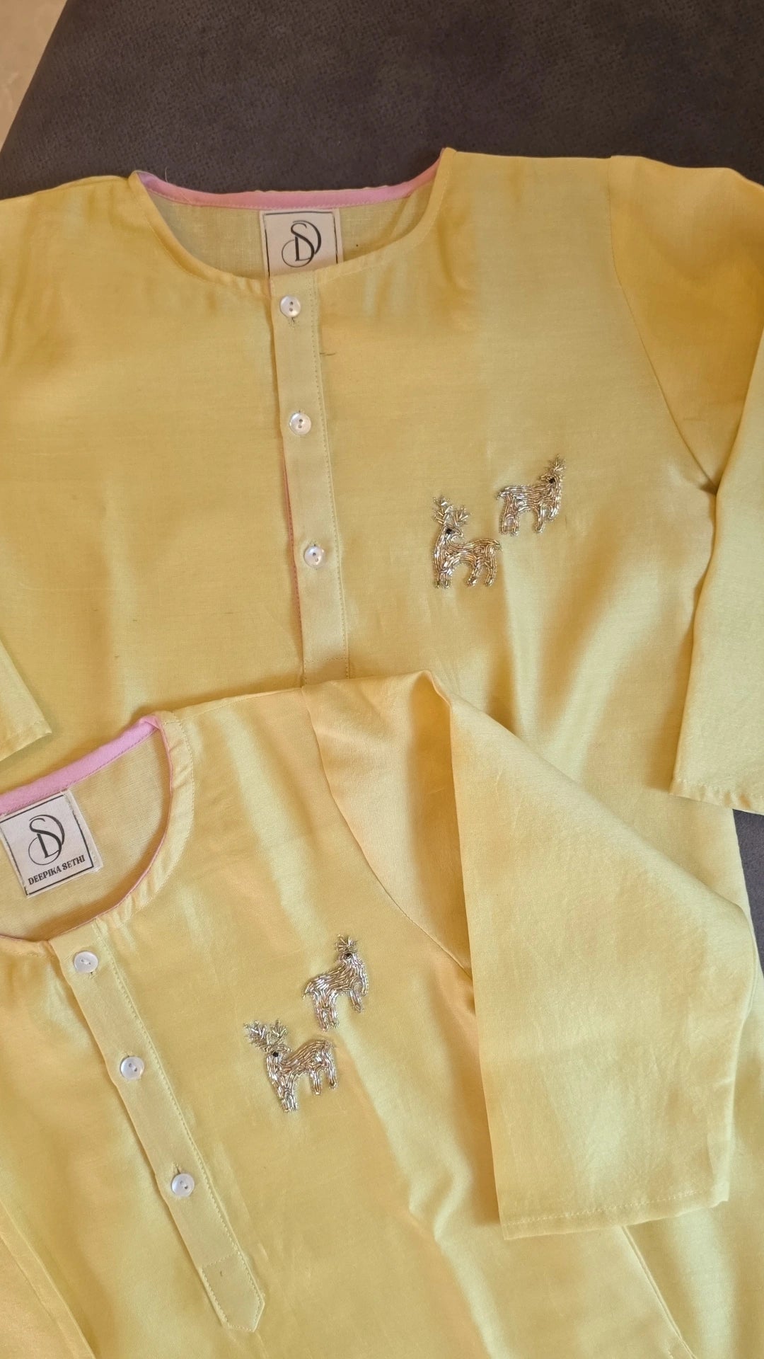 Regal Threads- Hand-Embroidered Pure Chanderi Kurta Set (Deer)