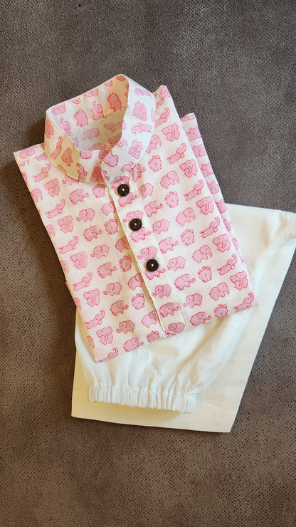 Pastel 'Pink Elephant' Kurta set