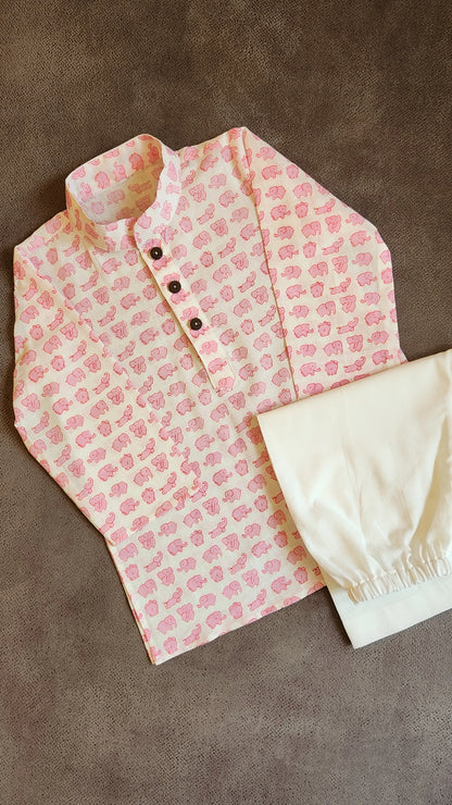 Pastel 'Pink Elephant' Kurta set