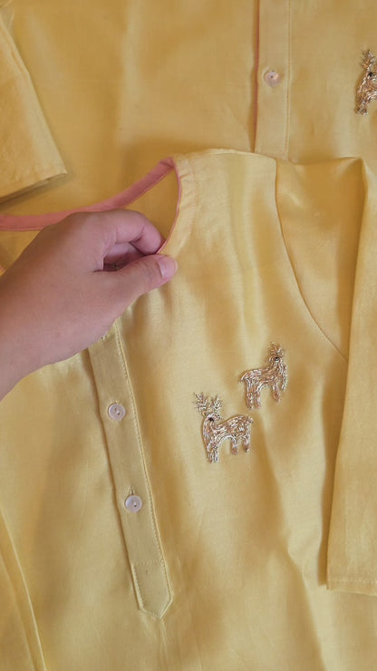 Regal Threads- Hand-Embroidered Pure Chanderi Kurta Set (Deer)